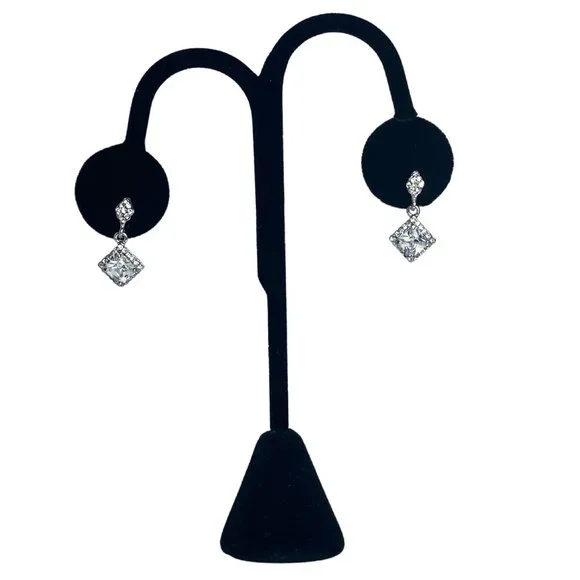 Cubic Zirconia Earrings Drop Stud - Picture 4 of 4